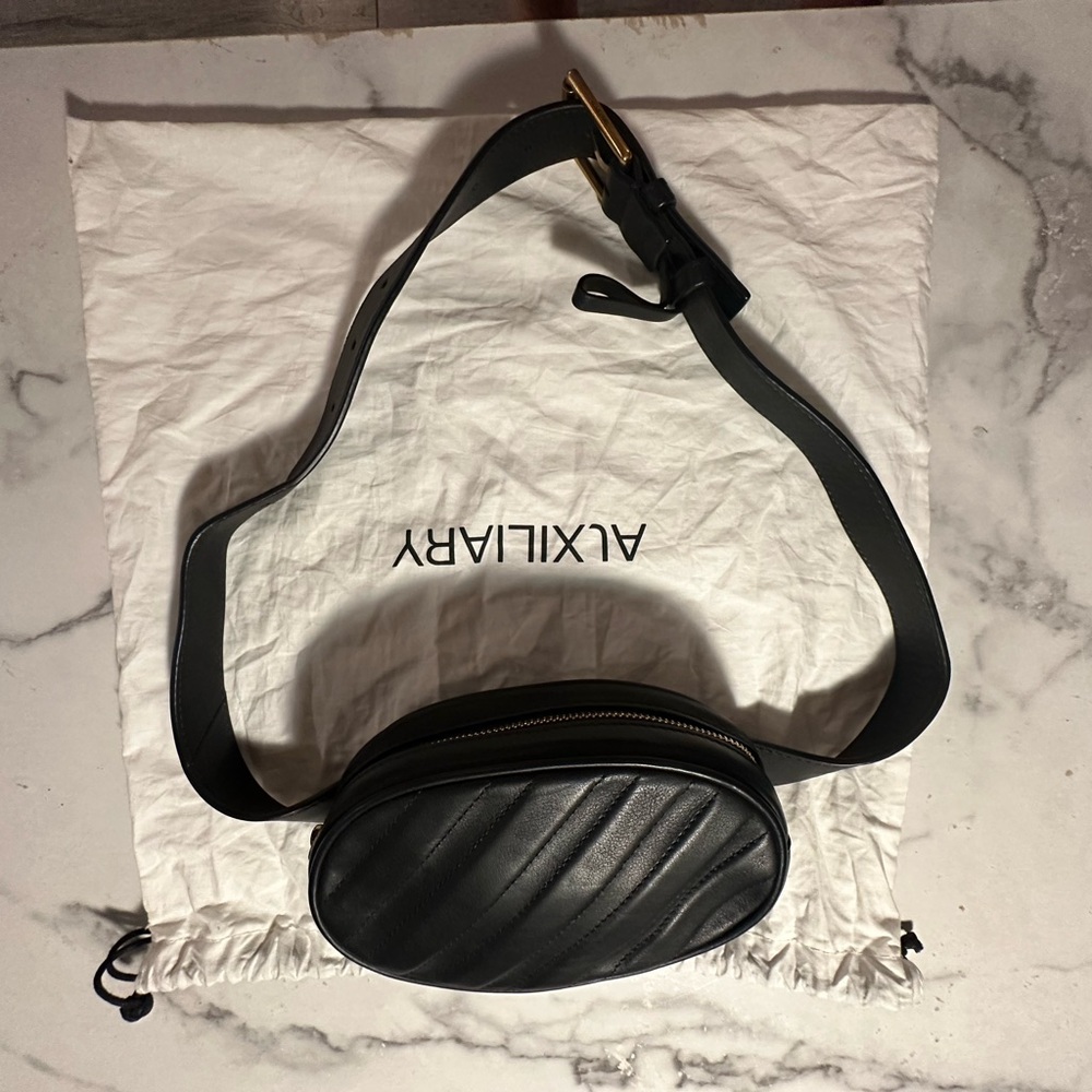 Auxiliary Black Leather Belt Bag